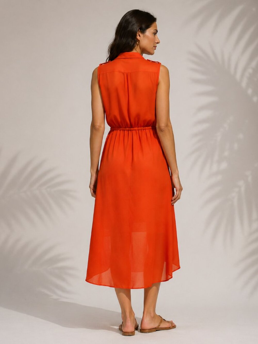 Paper Doll Women’s Orange Sleeveless Hi-Low Women’s Midi Dress Size L - Picture 3 of 11
